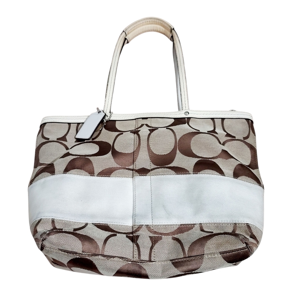 Coach Signature Stripe Carryall White Brown F13548